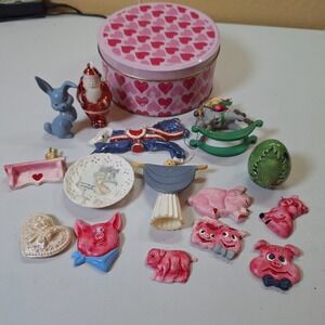 Vintage Miniature Figurines Lot Pigs Animals Holiday Decor Trinkets Mixed